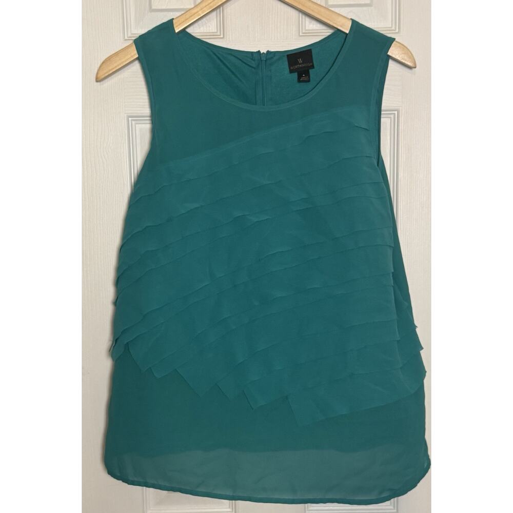 Women’s Worthington Sleeveless Blouse, Ruffles, Turquoise, Large